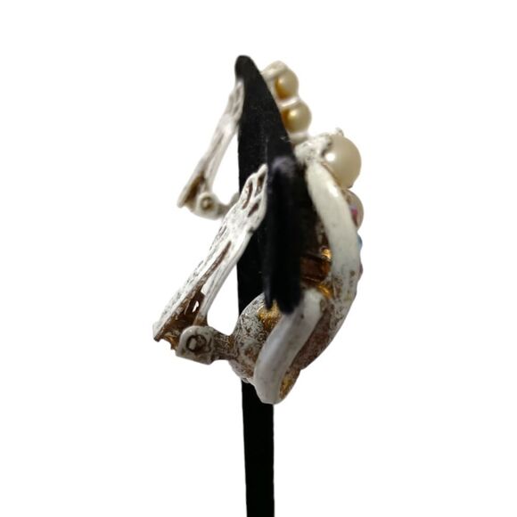 LEDO AB Pink Crystal Earrings Beaded White Washed Metal Vintage Clip On Sparkly. - Picture 5 of 16